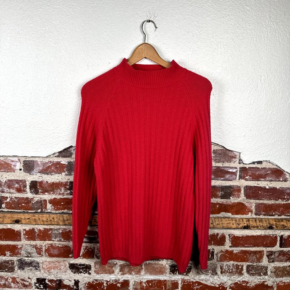 Vintage Maggie Lawrence Sweater Size Small Red Wool Angora Ribbed Crewneck 90s